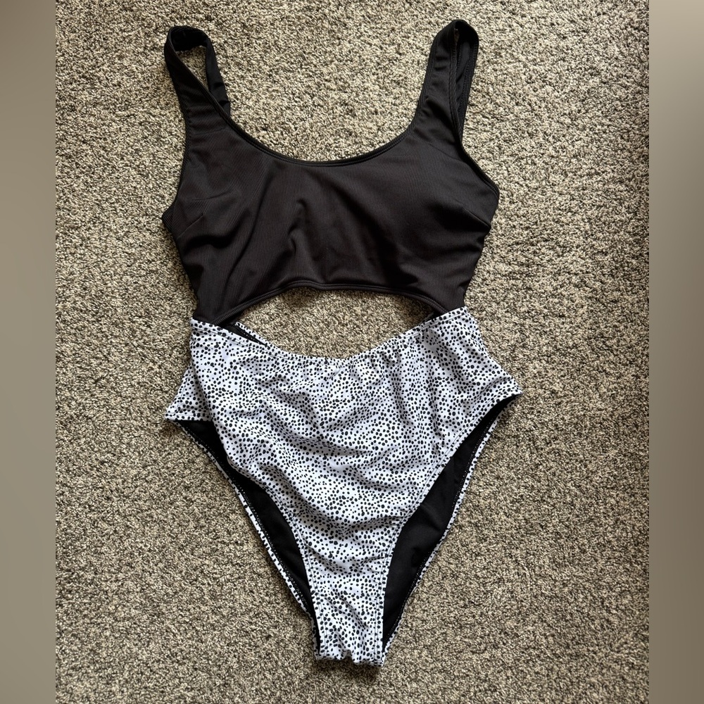 Black and White Cutout Swimsuit